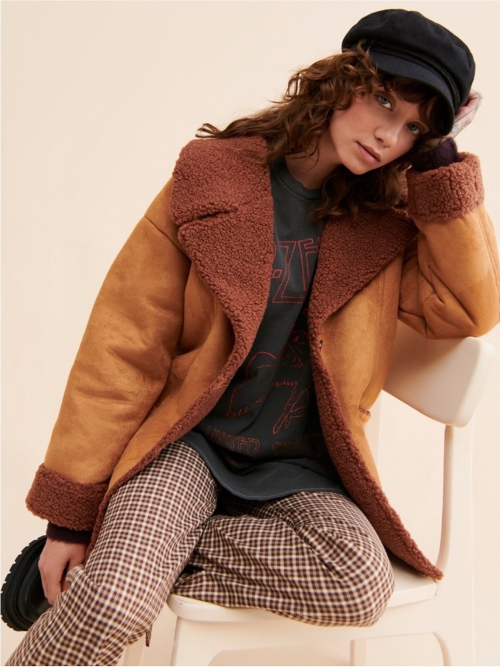 Free People Diogo Shearling Sherpa Suede Jacket Coat Size XS